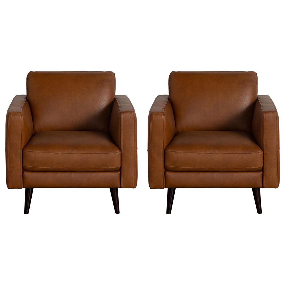 Natuzzi Editions Destrezza Leather Arm Chair in Brandy (Set of 2), , large