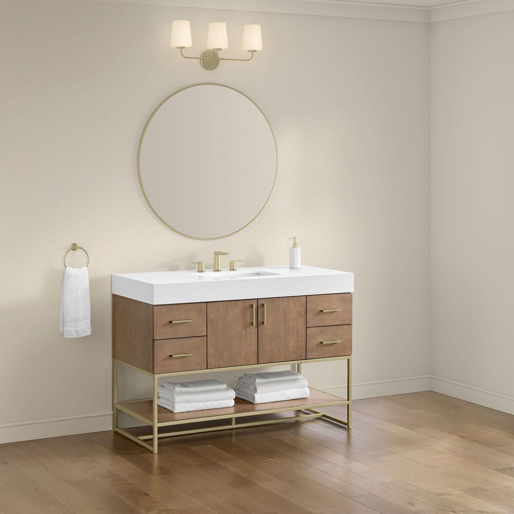 37B Mauri 48" Single Bathroom Vanity with Metal Base in Walnut Drift with High-Profile 4" White Composite Stone Top, , large