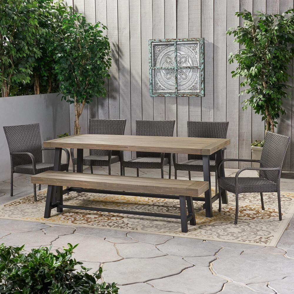 Noble House Lyons 7-Piece Dining Set in Black and Gray, , large