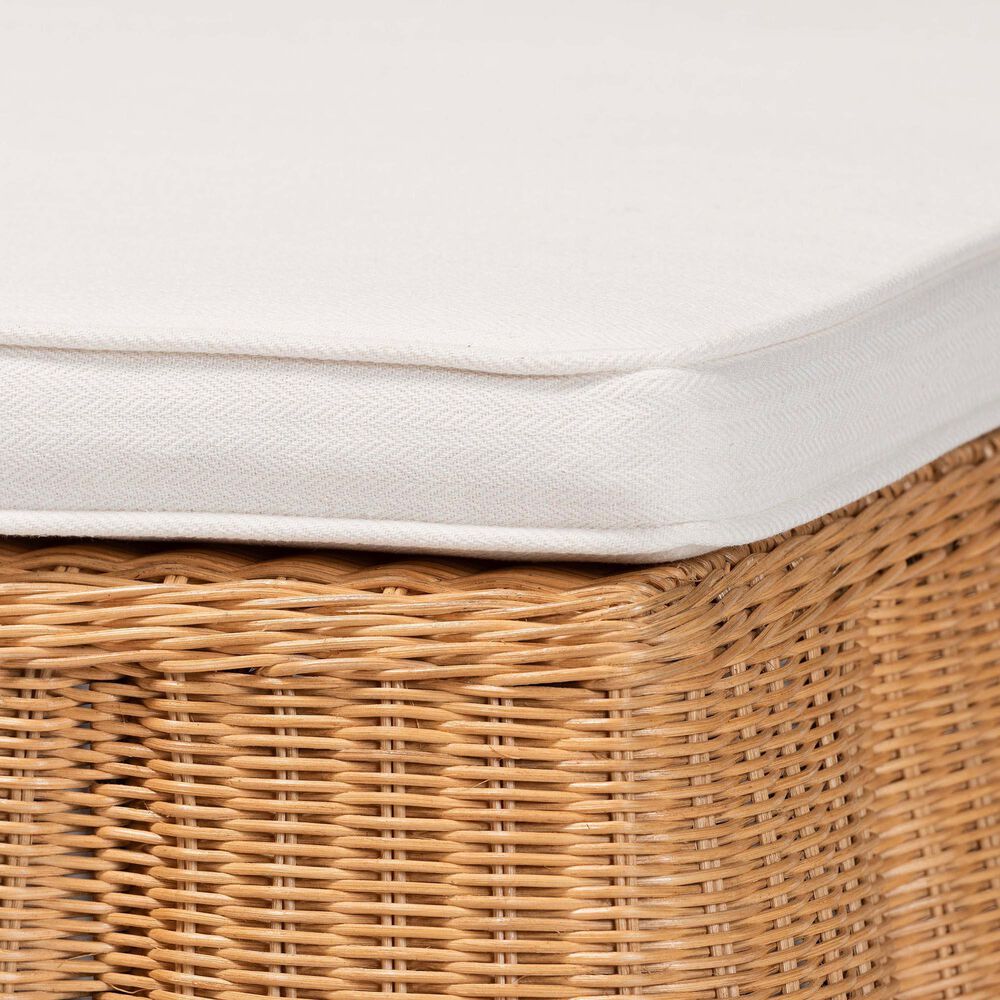 bali &amp; pari Palm 39" Square Ottoman with Light Honey Rattan in White, , large