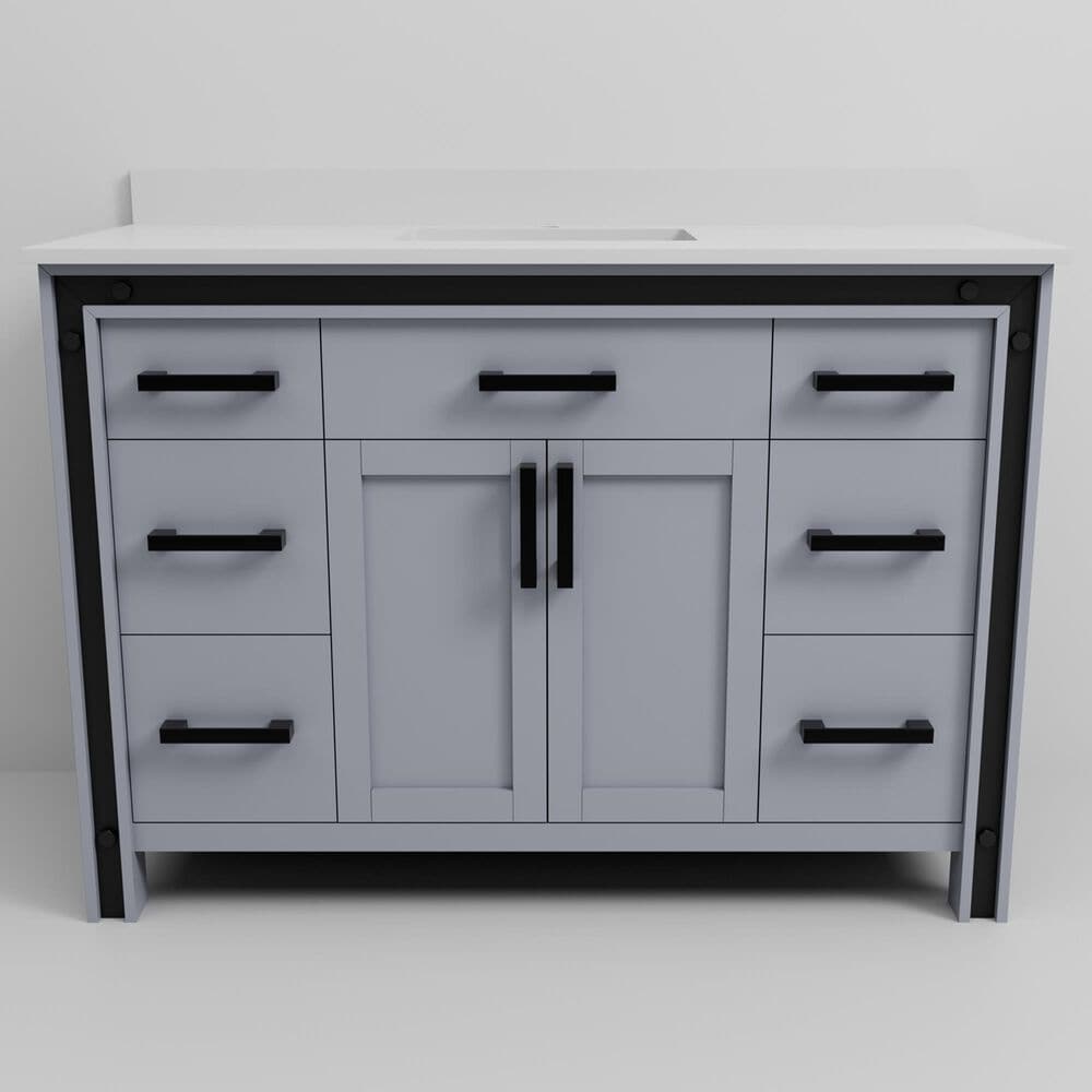 Lexora Home Ziva 48&quot; Single Bathroom Vanity in Dark Grey with 2 cm White Quartz Top and Rectangular Sink, , large