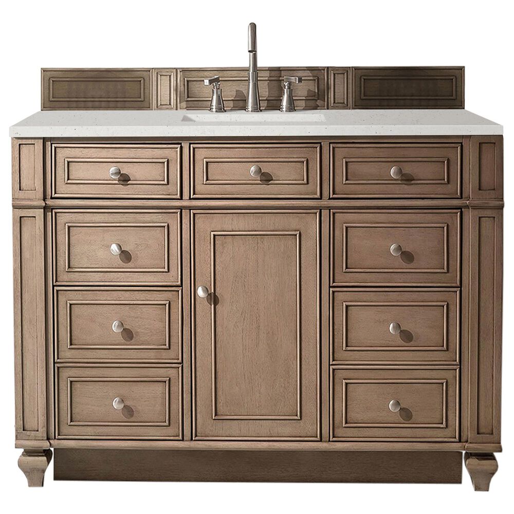 James Martin Vanities Bristol 48" Single Bathroom Vanity in Whitewashed Walnut with 3 cm Lime Delight Quartz Top and Rectangular Sink, , large