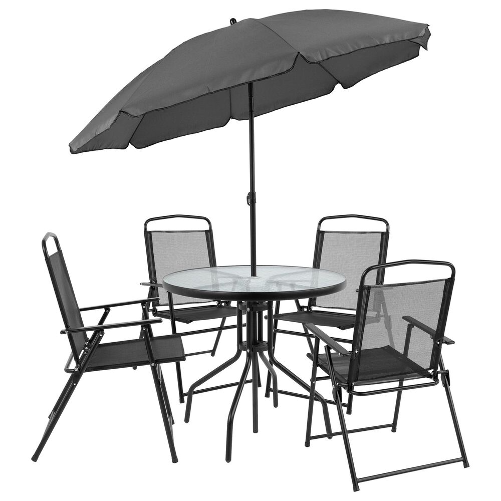 Flash Furniture Nantucket 6-Piece Patio Garden Set in Black, , large