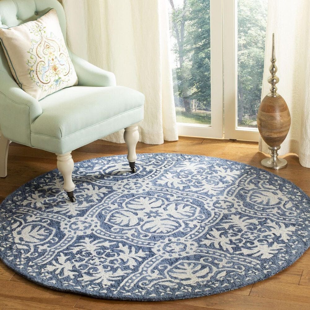 Safavieh Micro-Loop MLP606M 5&#39; Round Blue and Ivory Area Rug, , large