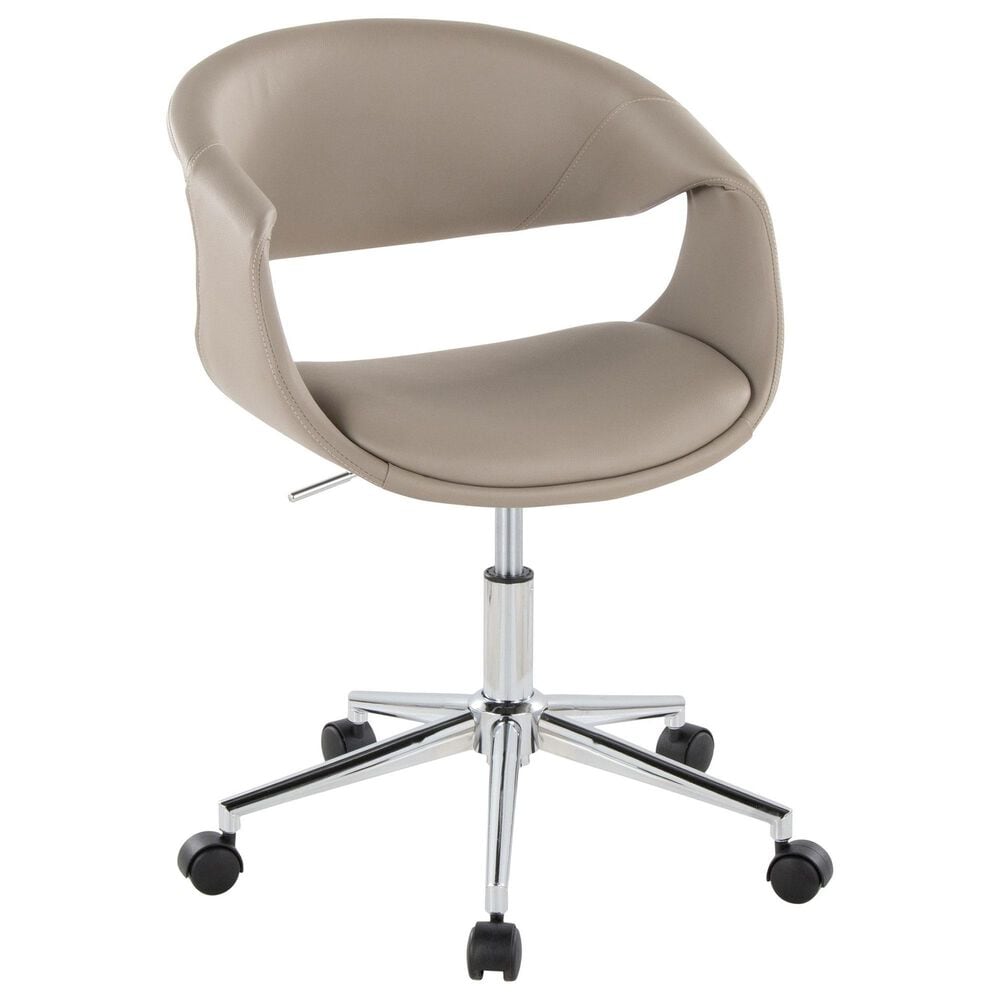 LumiSource Curvo Swivel Task Chair with Light Grey Faux Leather Cushion in Chrome, , large
