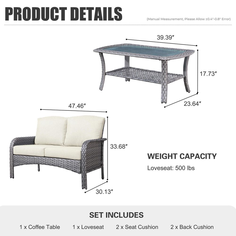 HOMLUX 2-Piece Patio Loveseat and Coffee Table Set in Beige, , large