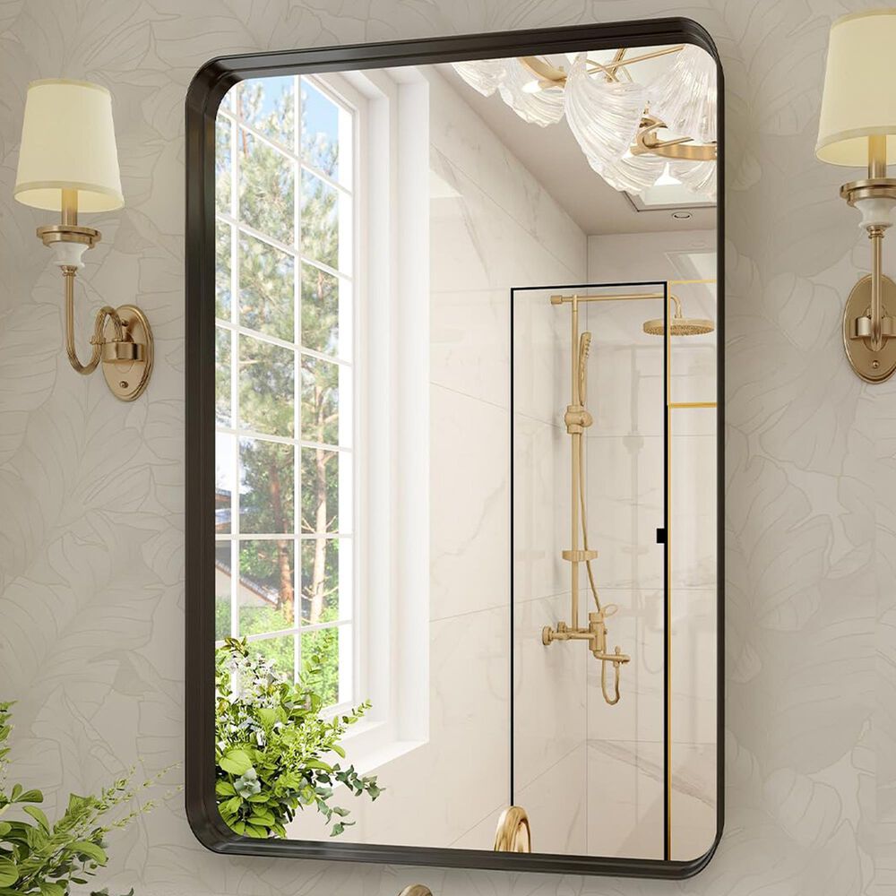 HOMLUX 30" x 20" Rectangular Decorative Wall Mirror in Black, , large