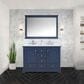 Lexora Home Dukes 48" Double Bathroom Vanity in Navy Blue with 2 cm White Carrara Marble Top and Rectangular Sinks, , large