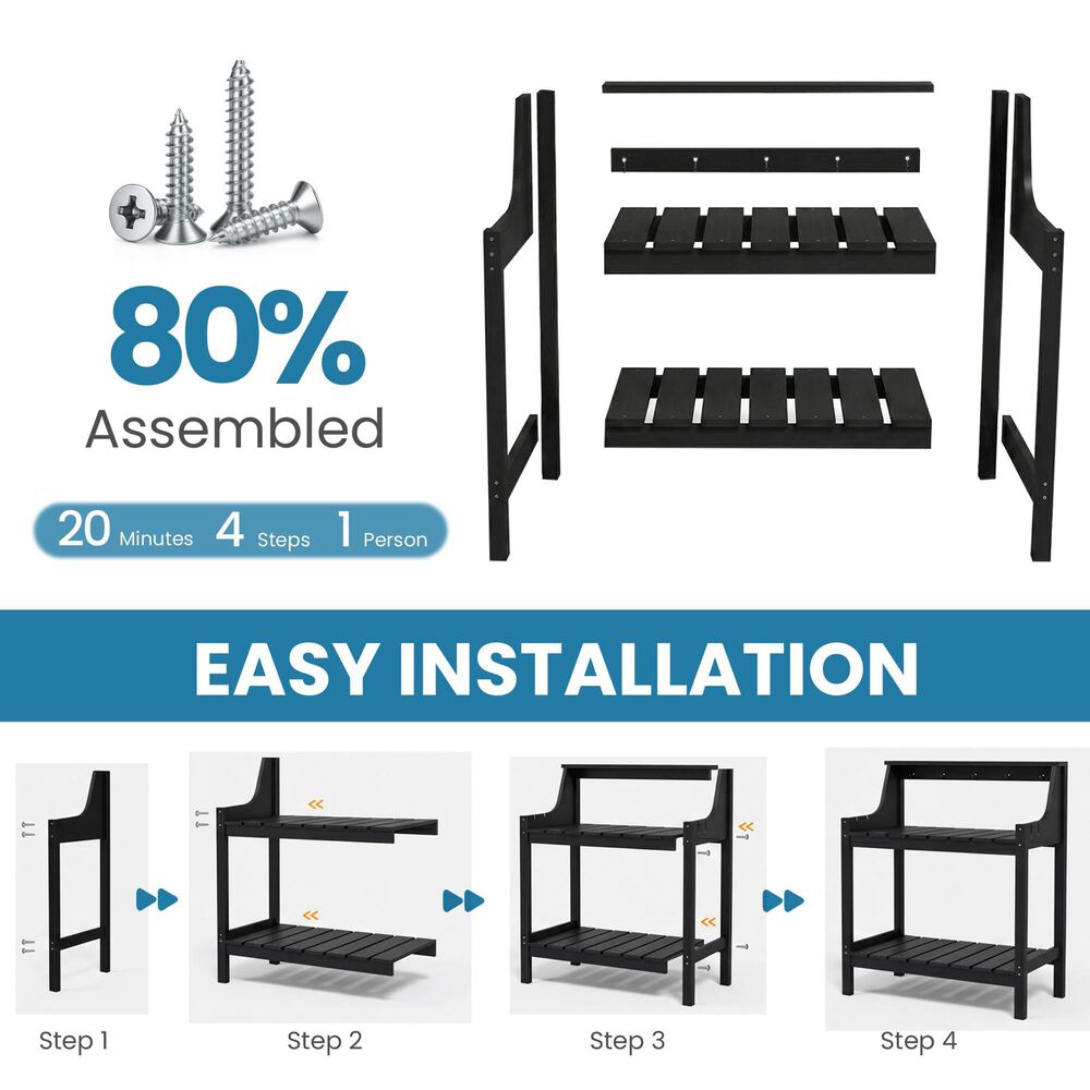 HOMLUX Outdoor Storage Potting Bench in Black, , large