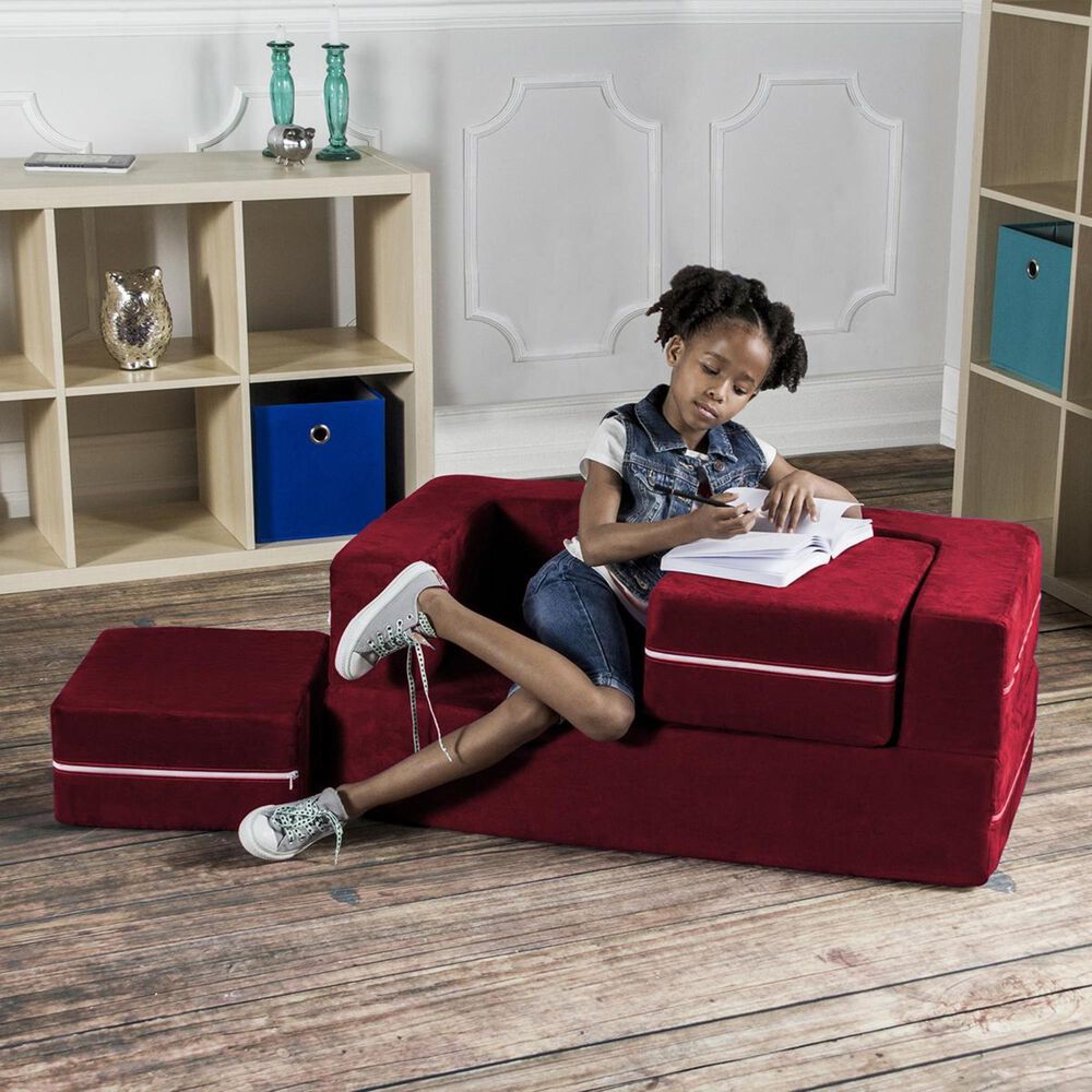 Jaxx Zipline Modular Kids Loveseat &amp; Ottomans in Cherry, , large