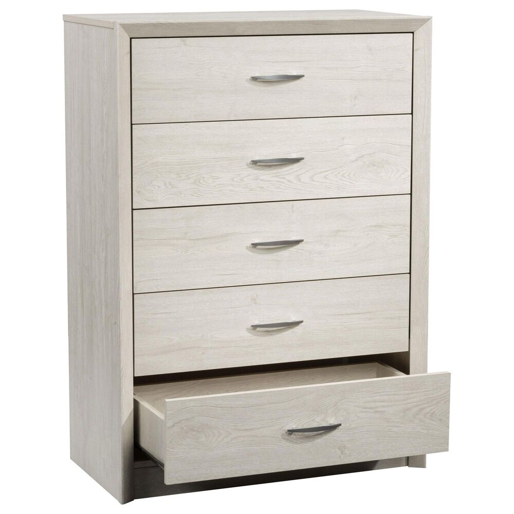 CorLiving Newport 5 Drawer Tall Dresser in White Washed Oak, , large