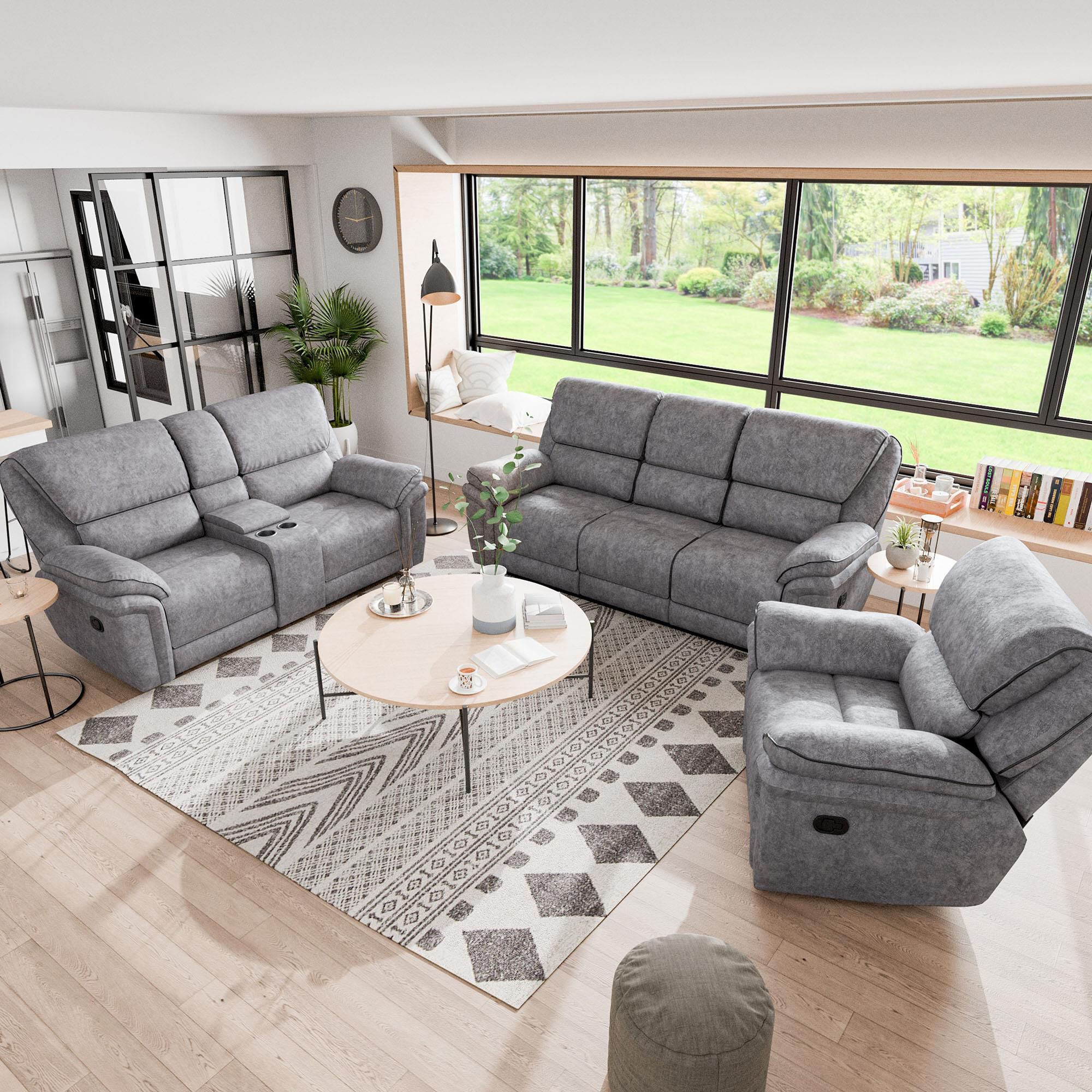 Furniture of America Byron 3 Piece Manual Reclining Living Room Set in Gray NFM