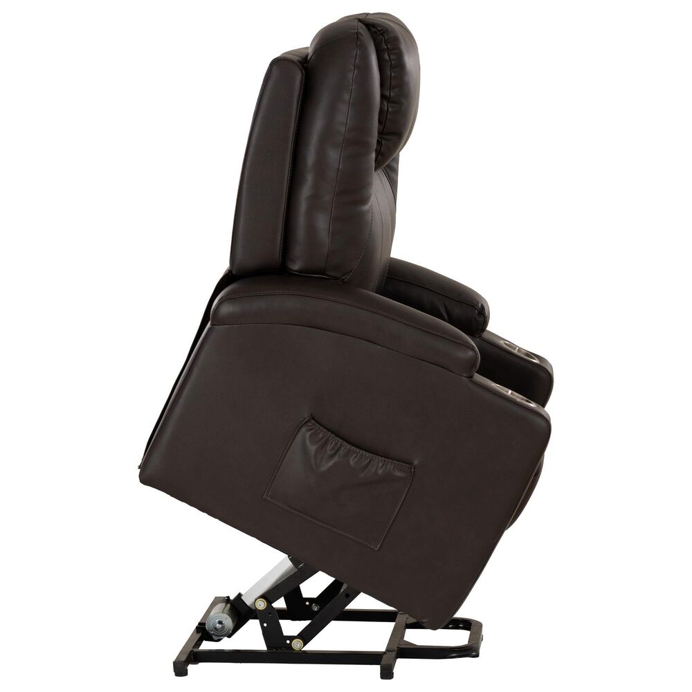 Linon Home Decor Peoria Power Lift Recliner in Chocolate, , large