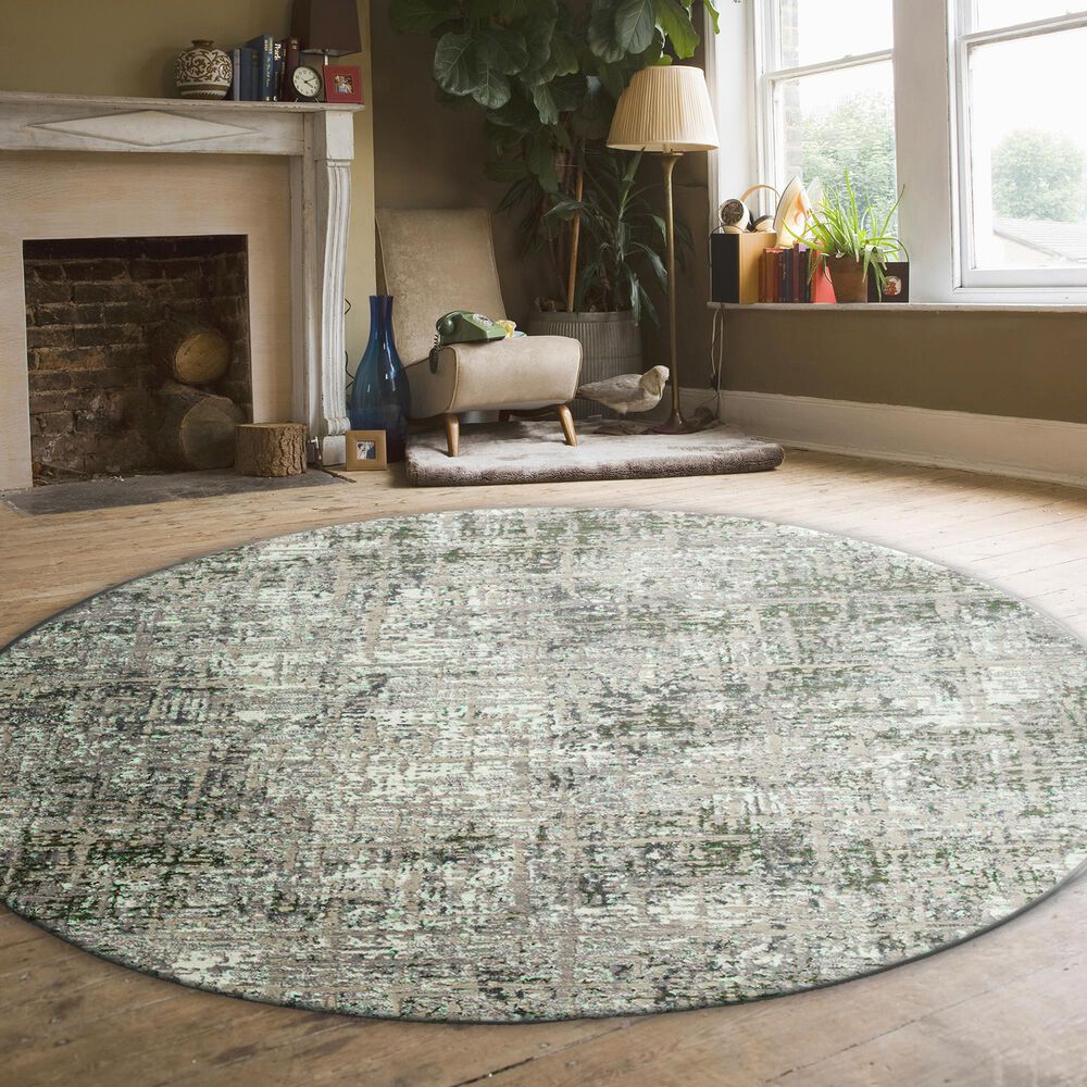 Radici USA Livigno Abstract 7&#39;10&quot; Round Green Area Rug, , large