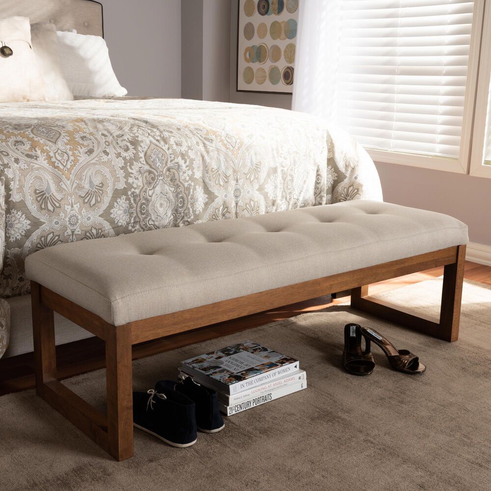 Baxton Studio Caramay Accent Bench in Light Beige, , large
