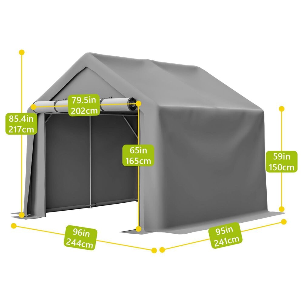 HOMLUX 8' x 8' Outdoor Shelter with Roll-Up Doors in Grey, , large