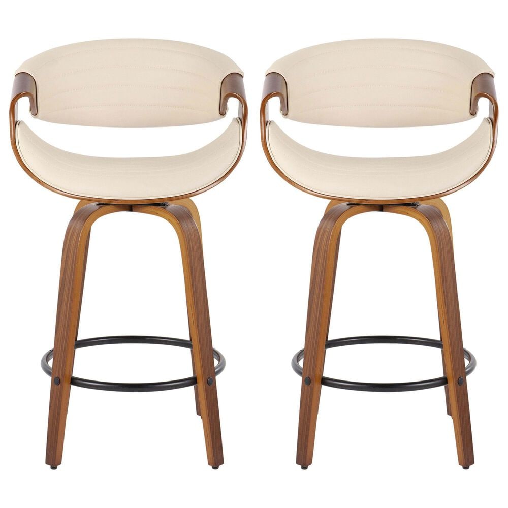 LumiSource Symphony 26" Swivel Counter Stool with Cream Upholstery in Walnut and Black (Set of 2), , large