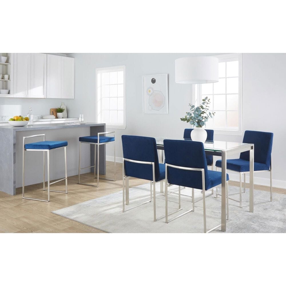 Lumisource Fuji Side Chair with Blue Cushion in Brushed Stainless Steel &#40;Set of 2&#41;, , large
