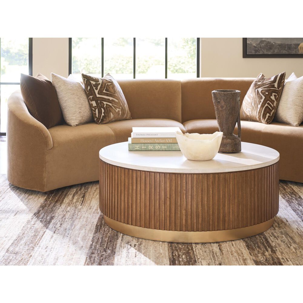 Lexington Furniture La Costa Avenida Cocktail Table in Anticato, Sierra Tan and Satin Gold, , large