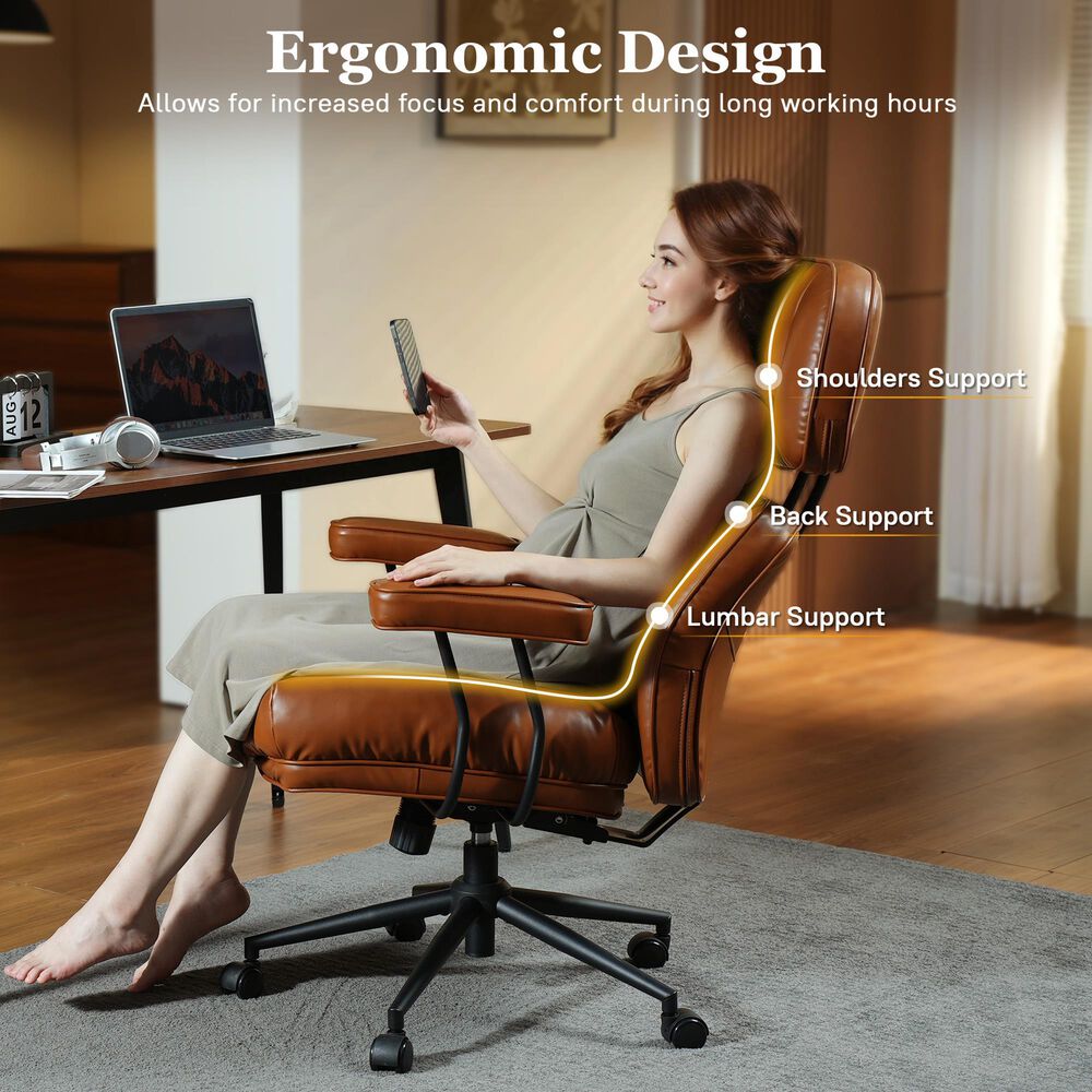 HOMLUX High Back Executive Office Chair with PU Leather in Brown, , large