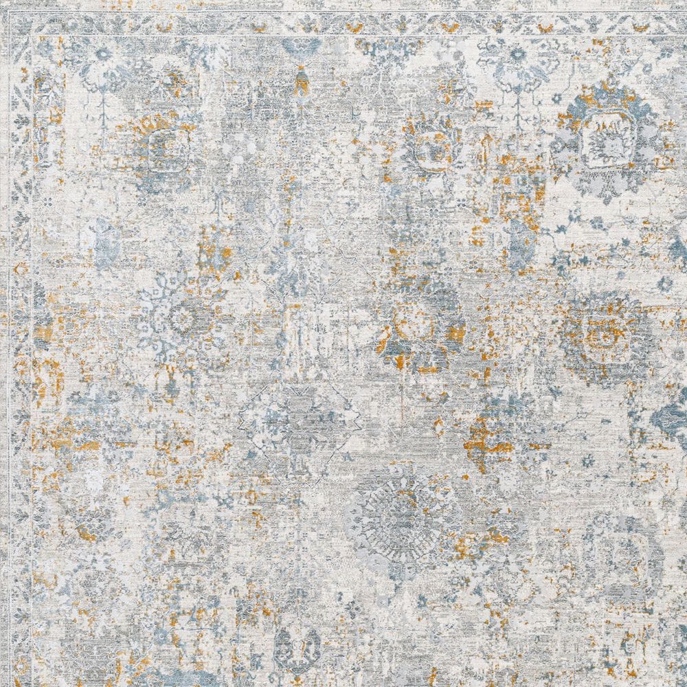 Surya Dresden DRE-2323 Medium Gray, Gray, White, Denim, Mustard and Light Slate 5&#39;3&quot; Round Area Rug, , large