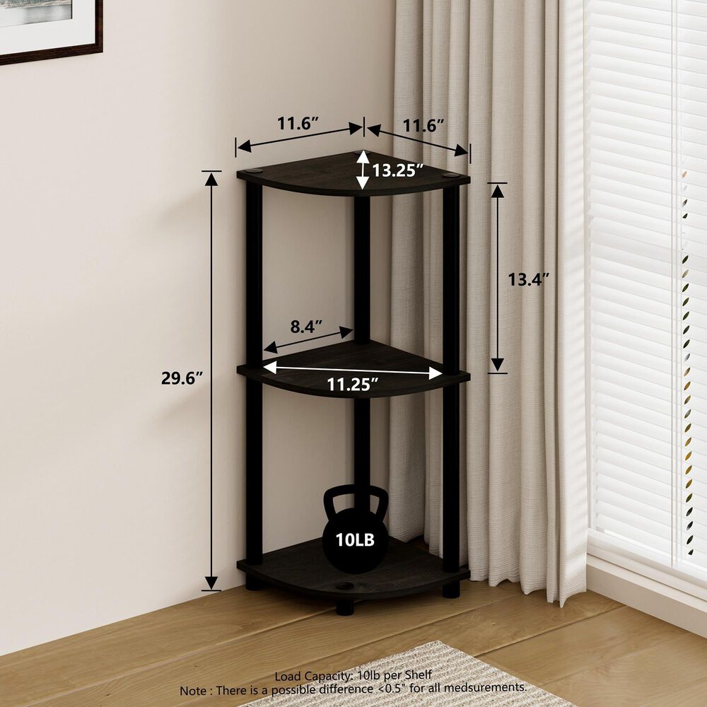 HOMLUX Turn-N-Tube 3-Tier Corner Bookshelf in Espresso and Black, , large