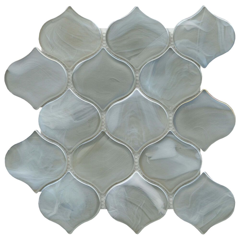 Emser Splash Silver 3" x 3" Arabesque on 10" x 10" Glass Mosaic Sheet, , large