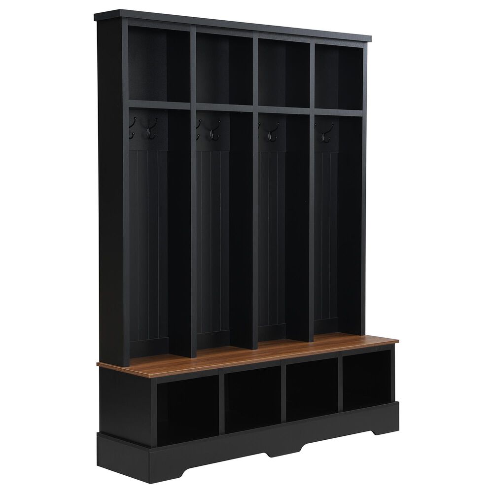 HOMLUX 8-Hook Hall Tree with Entryway Bench in Black and Walnut, , large
