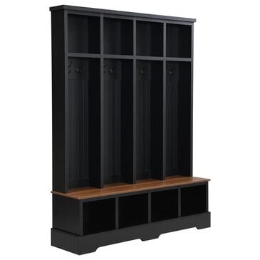 HOMLUX 8-Hook Hall Tree with Entryway Bench in Black and Walnut, , large