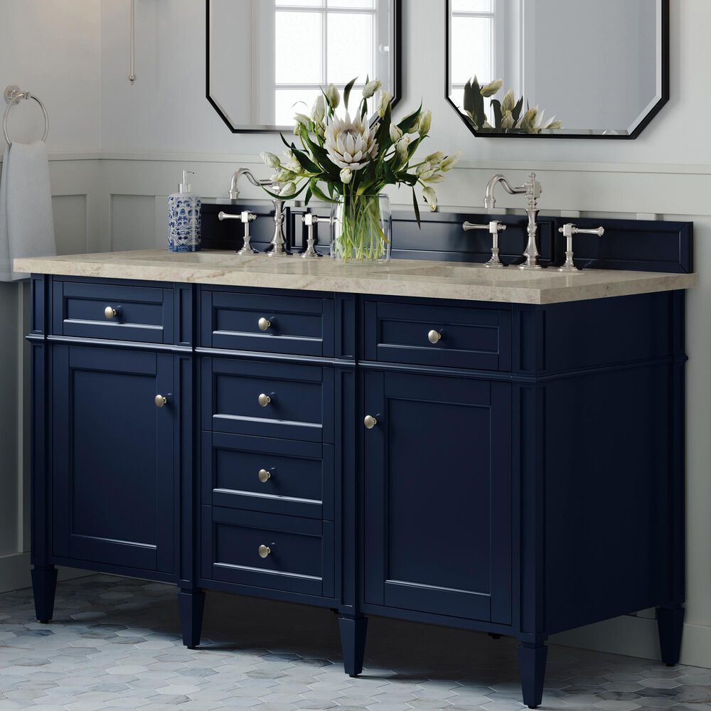 James Martin Brittany 60" Double Bathroom Vanity in Victory Blue with 3 cm Tajnar Eclos Top and Rectangular Sinks, , large
