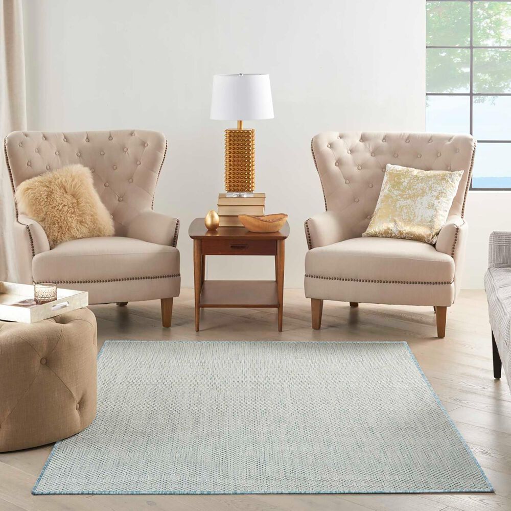 Nourison Courtyard Ivory and Aqua 3&#39; x 5&#39; Indoor/Outdoor Area Rug, , large