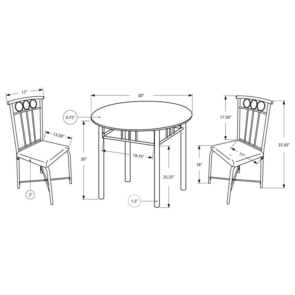 Monarch Specialties 3-Piece Round Dining Set in Black, , large