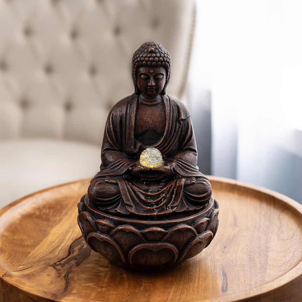 Timberlake Pure Garden Sitting Buddha LED Fountain in Weathered Brown, , large