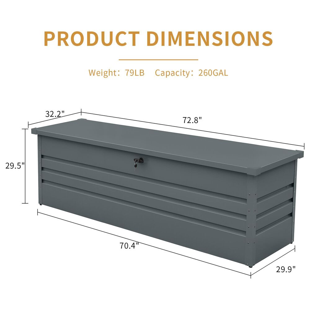 Hearth and Haven 260-Gallon Outdoor Metal Deck Box with Lockable Design in Carbon Black, , large
