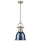 Golden Lighting Duncan 1-Light Small Pendant with Chain and Matte Navy Shade in Aged Brass, , large