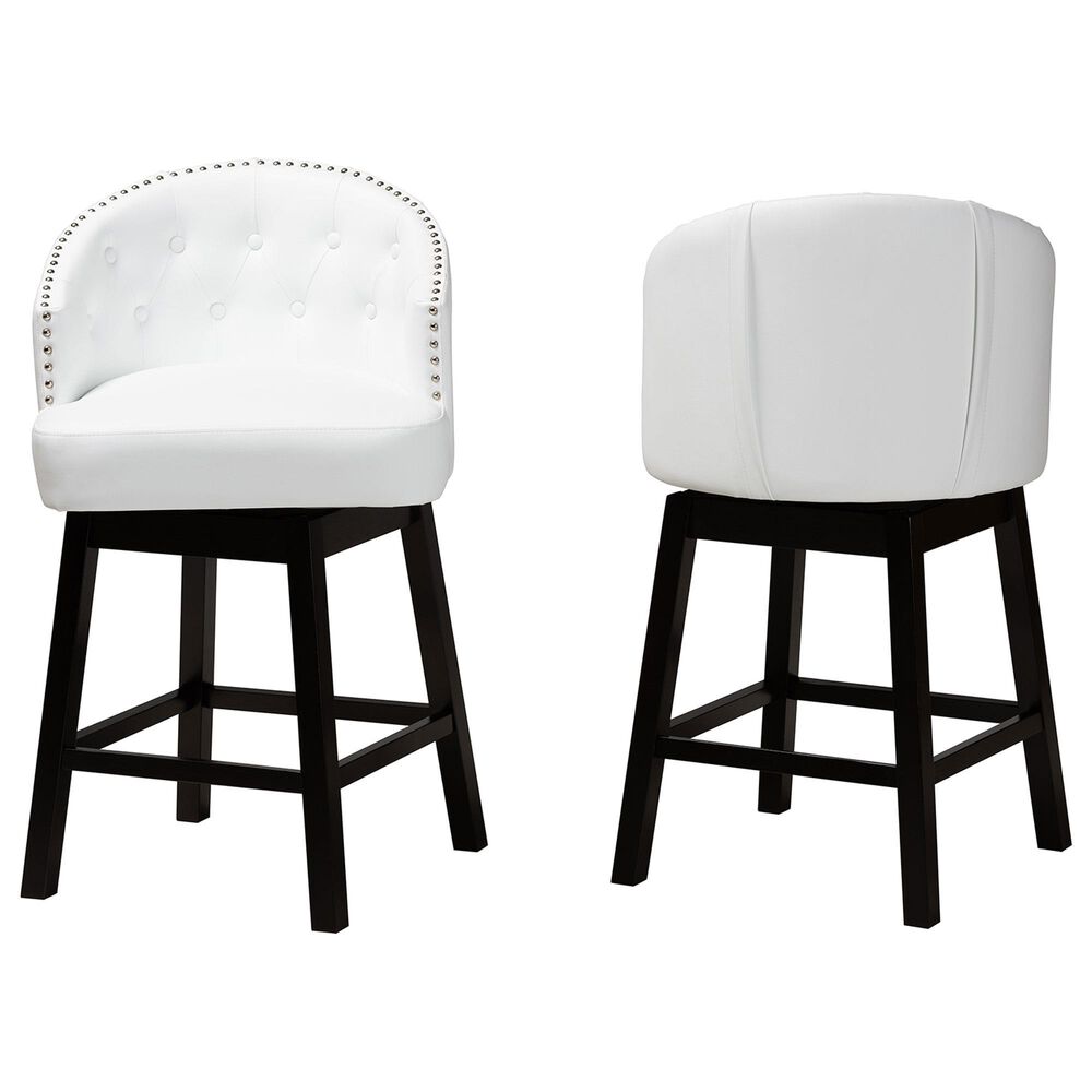 Baxton Studio Theron Swivel Counter Stool with White Cushion in Espresso Brown (Set of 2), , large