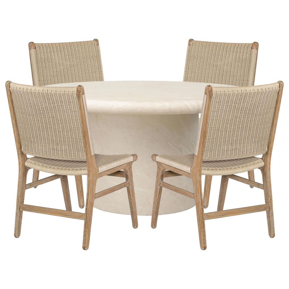 Sunset West Travertino and Sedona 5-Piece Patio Dining Set in Bisque and Teak, , large