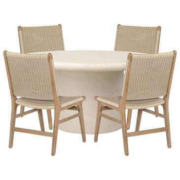 Sunset West Travertino and Sedona 5-Piece Patio Dining Set in Bisque and Teak, , large