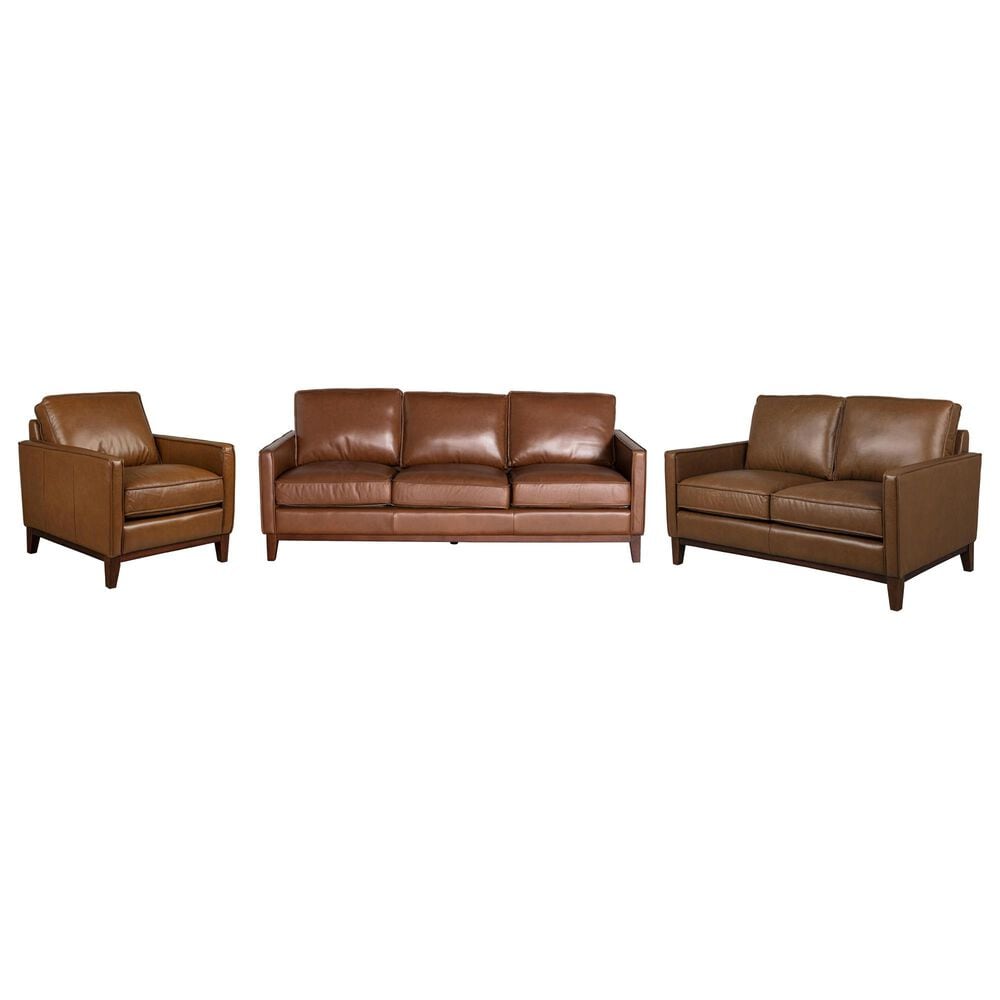 Italiano Furniture Weston 3-Piece Stationary Leather Living Room Set in Highland Brown, , large