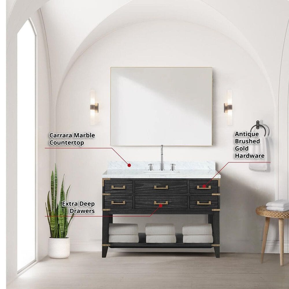 Lexora Home Norwalk 48&quot; Single Bathroom Vanity in Brown Oak with White Carrara Marble Top  and Rectangle Sink, , large