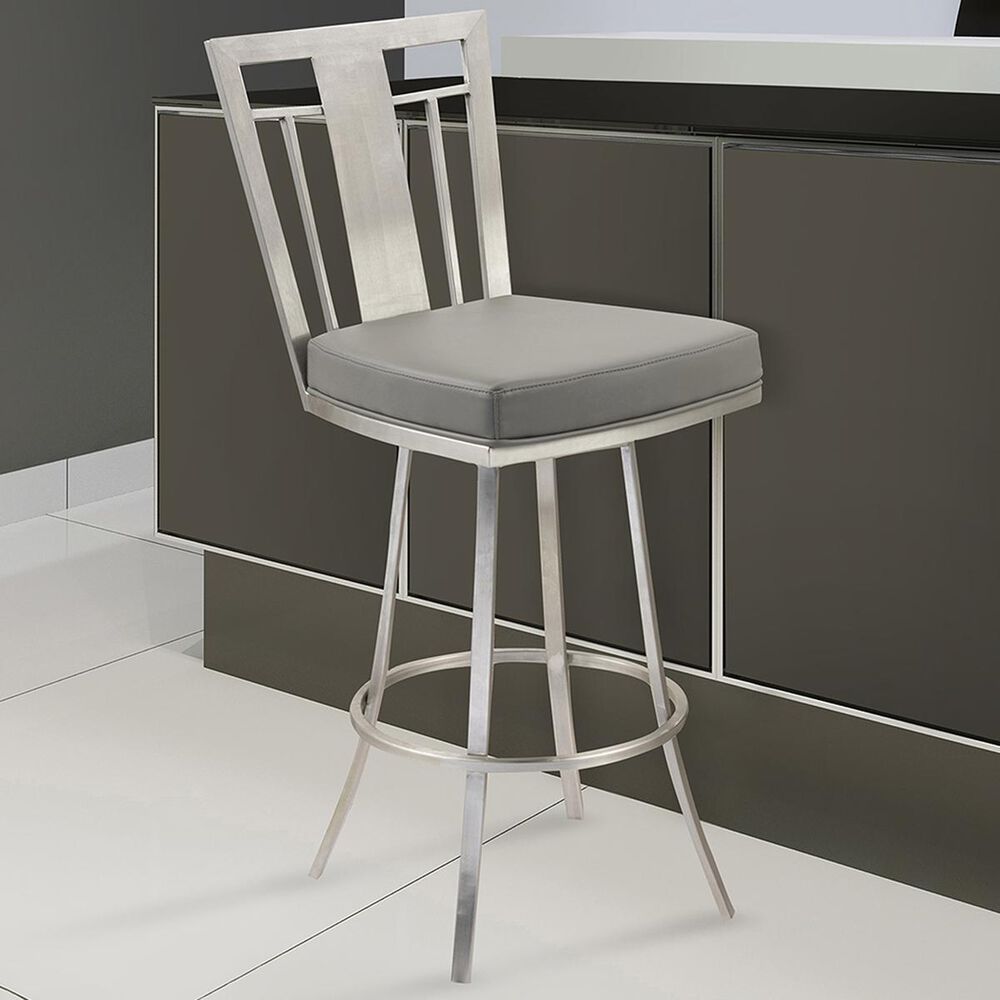 Blue River Cleo 26" Swivel Counter Height Stool in Gray and Stainless Steel, , large