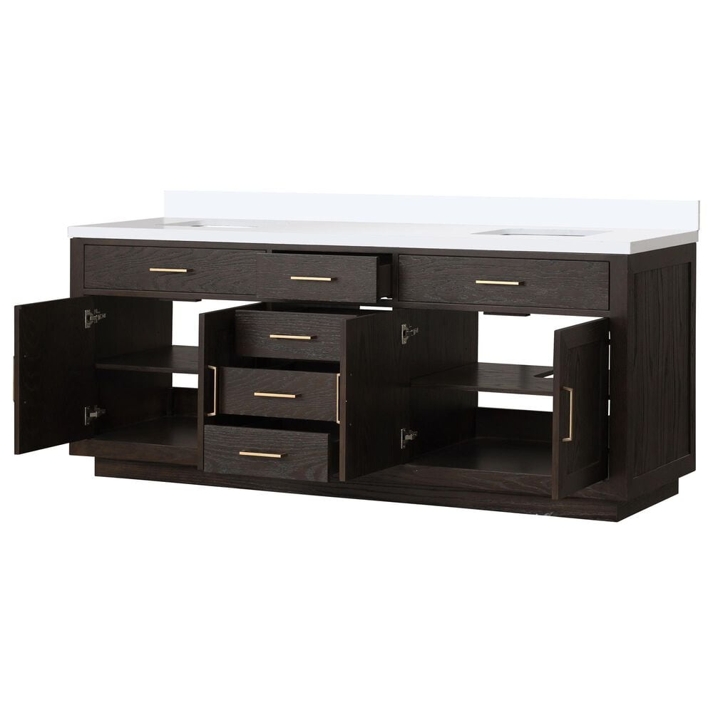 Lexora Home Abbey 84&quot; Double Bathroom Vanity in Brown Oak with 2 cm White Quartz Top and Rectangular Sinks, , large