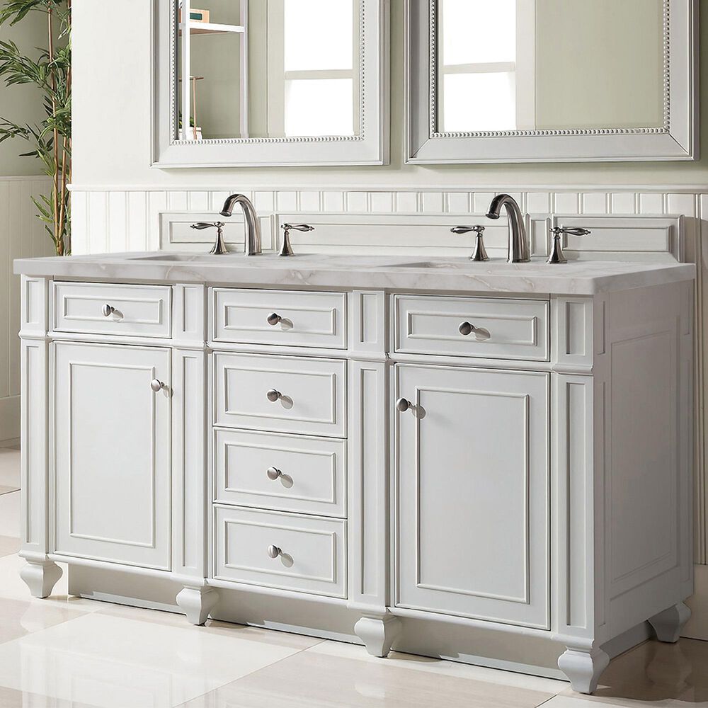 James Martin Vanities Bristol 60" Double Bathroom Vanity in Bright White with 3 cm Eternal Jasmine Pearl Silestone Top, Rectangular Sinks and FreePower Wireless Charger, , large