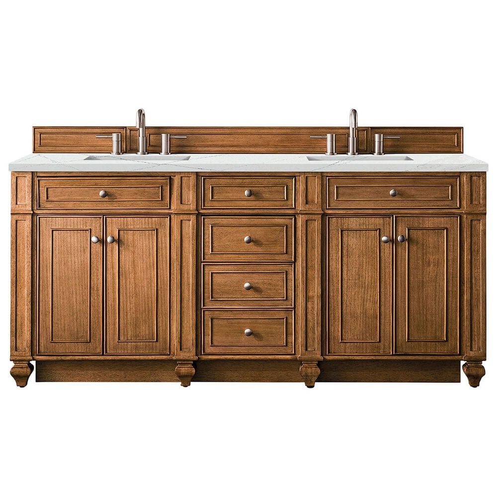 James Martin Vanities Bristol 72" Double Bathroom Vanity in Saddle Brown with 3 cm Ethereal Noctis Quartz Top and Rectangular Sinks, , large