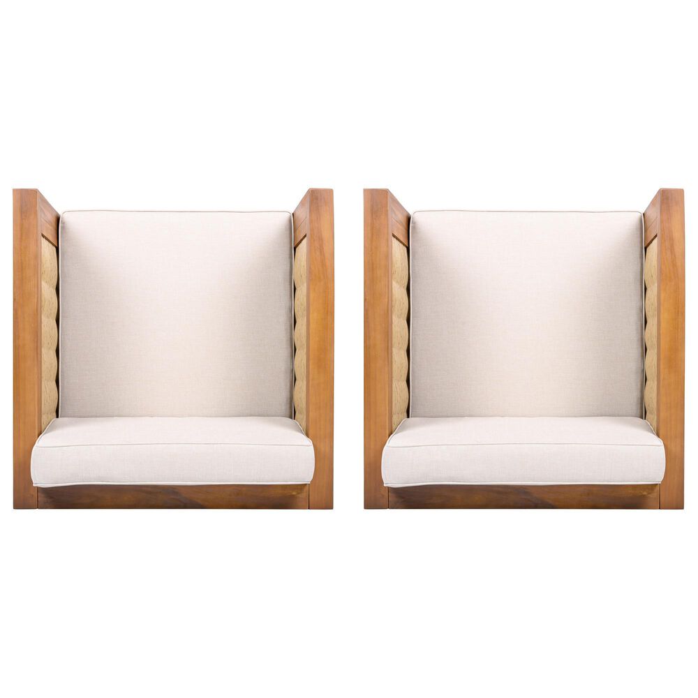Hearth and Haven Outdoor Club Chair with Teak Frame in Beige (Set of 2), , large