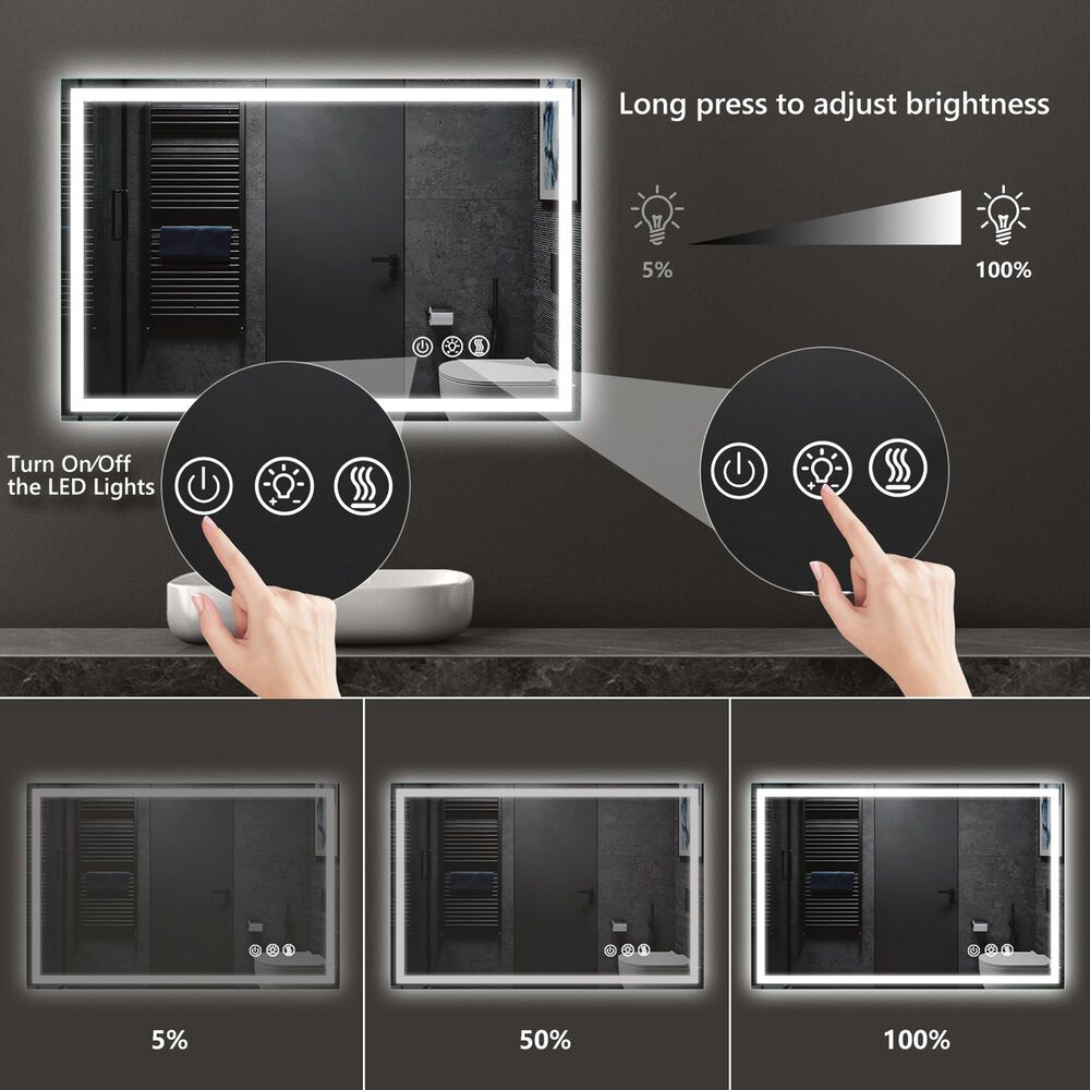 HOMLUX 36" x 30" LED Bathroom Makeup Mirror in Silver, , large
