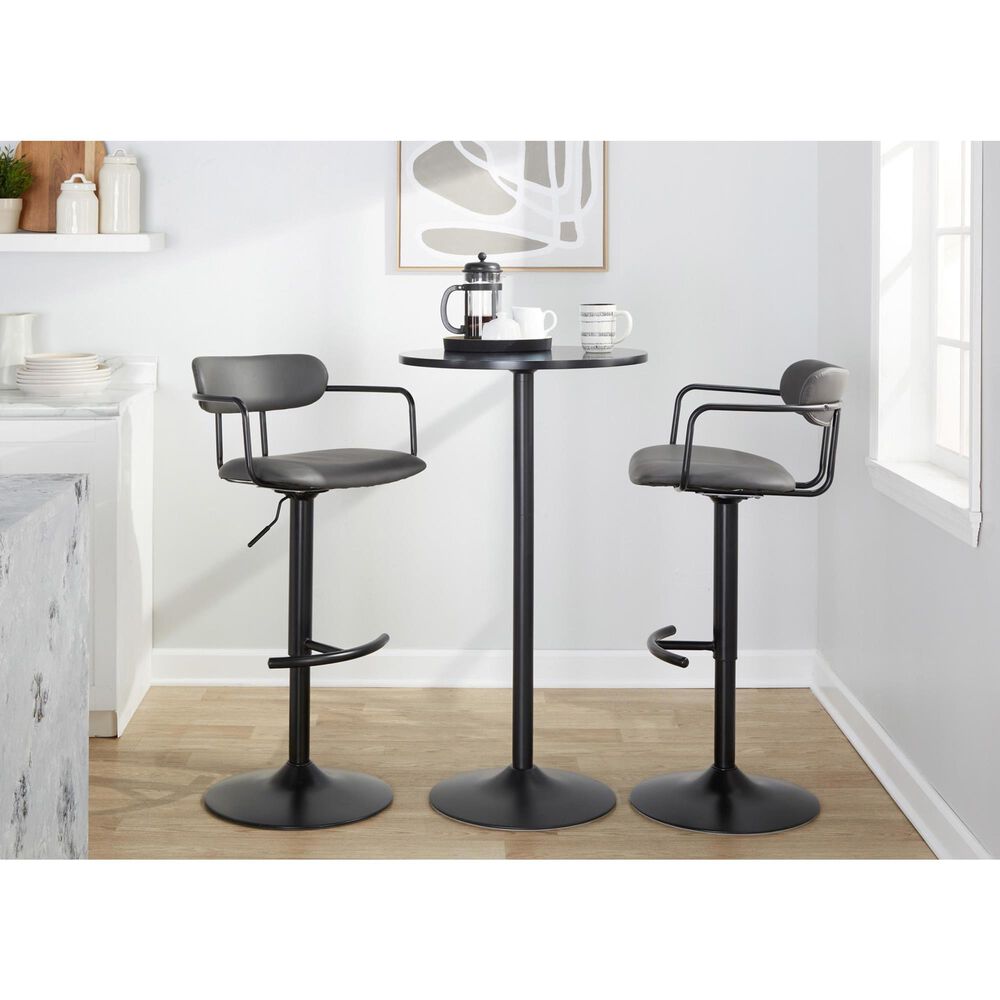 LumiSource Demi Swivel Adjustable Bar Stool with Grey Upholstery in Black (Set of 2), , large