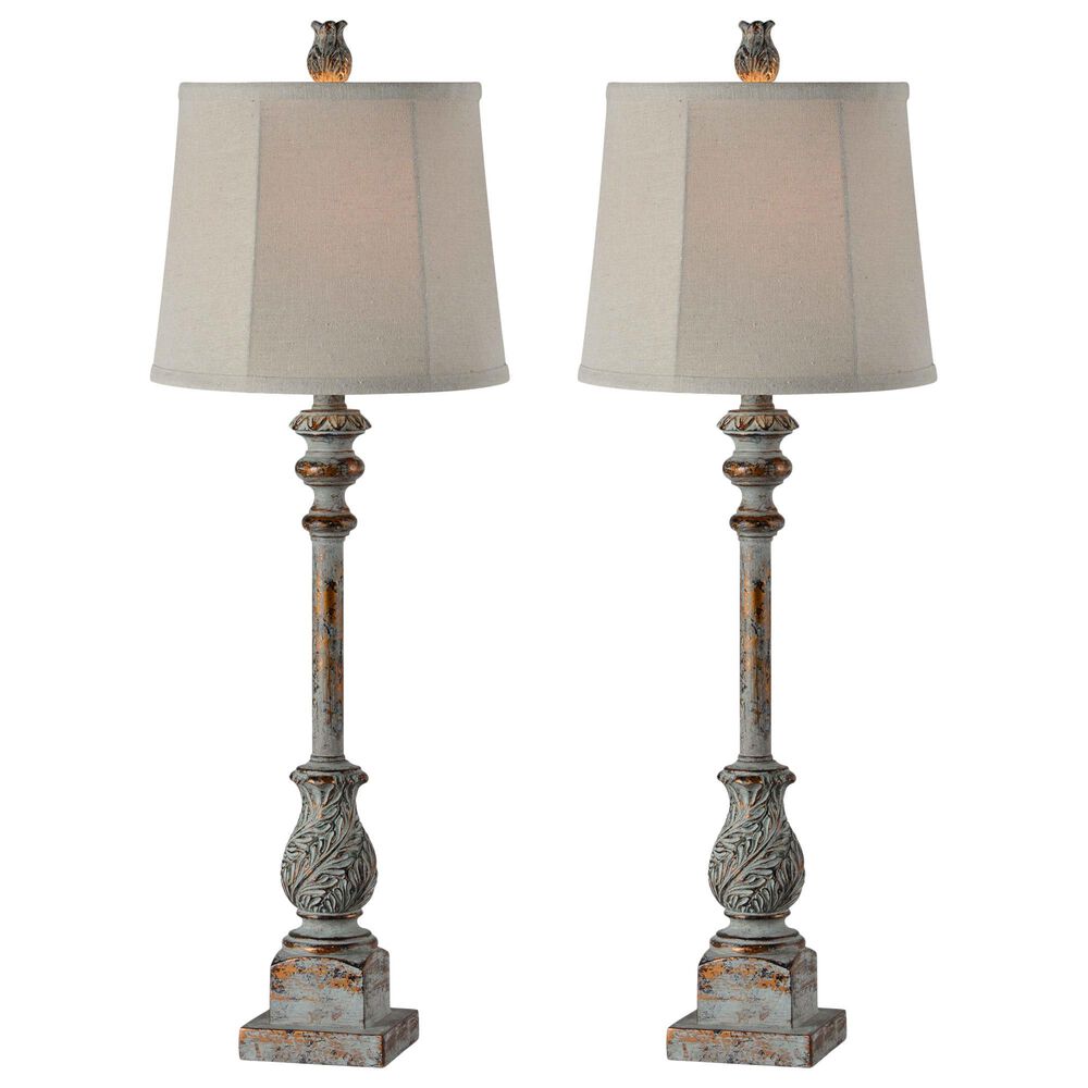 Southern Lighting Tilly Buffet Lamp in Distressed Grey, Blue and Gold (Set of 2), , large