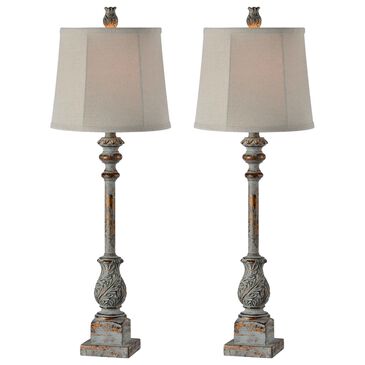 Southern Lighting Tilly Buffet Lamp in Distressed Grey, Blue and Gold (Set of 2), , large