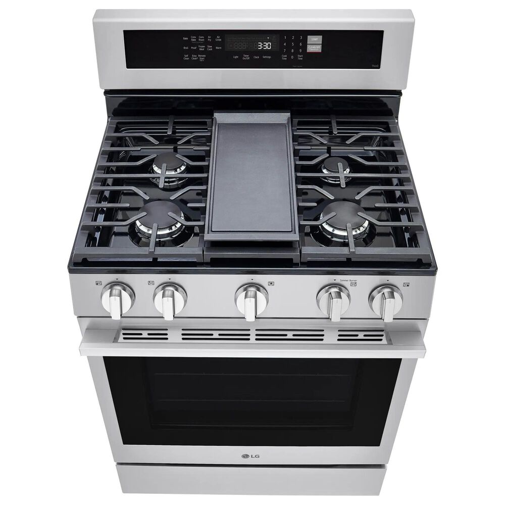 LG 2-Piece Kitchen Package with 6.3 Cu. Ft. Smart Freestanding Gas Range and 2.1 Cu. Ft. Smart Over-the-Range Microwave in Printproof Stainless Steel, , large